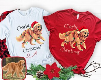Custom Santa Dog Shirt, Personalized Christmas Gift For Dog Owners, Dog Photo Holiday Tee, Dog Lover Xmas Top
