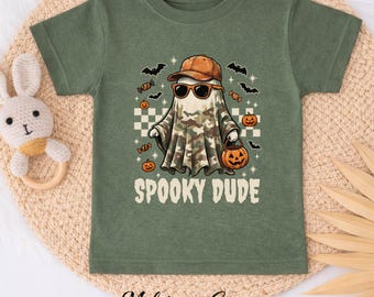 Spooky Dude Camo Ghost Shirt, Retro Toddler Boy Halloween Gift, Spooky Matching Family Sweatshirt, Custom Kids Fall Boo Shirt