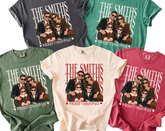 Custom Family Name & Photo Christmas Shirt, Retro Xmas Family Gift, Personalized Holiday Keepsake Tee, Nostalgic Big Family Sweatshirt