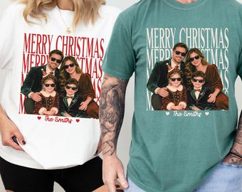 Custom Family Photo Christmas Shirt, Retro Xmas Family Gift, Personalized Family Name Holiday Tee, Nostalgic Big Family Sweatshirt