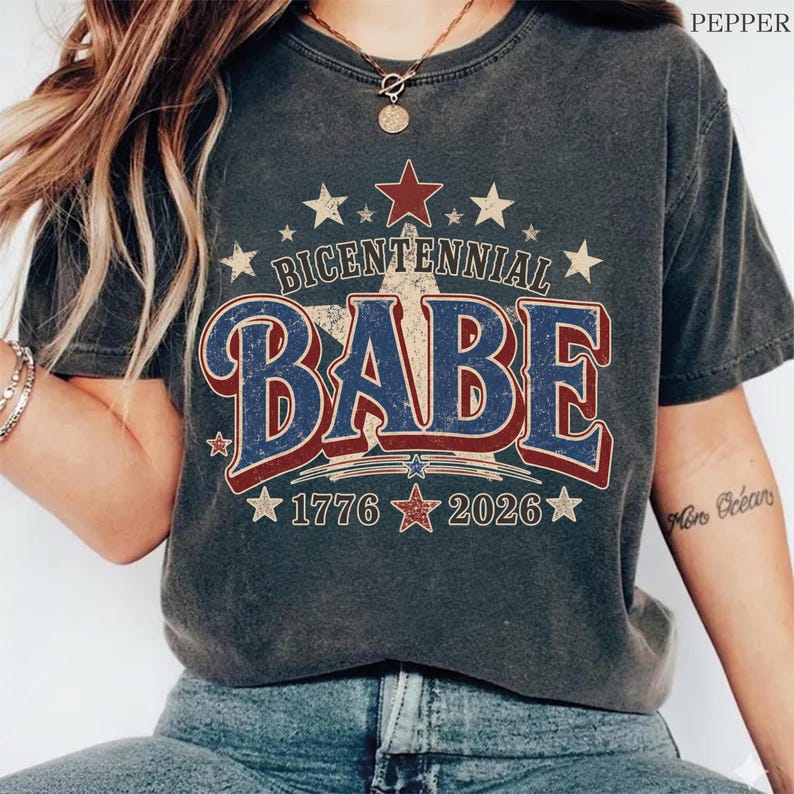 Bicentennial Babe Comfort Colors Shirt, 1976 50th Birthday Gift for Her, Retro Independence Day Tee, Patriotic Turning 50 T-Shirt image 4