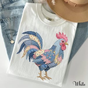 Floral Rooster Faux Patchwork Shirt, Country Patched Rooster Mom Shirt, Farmhouse Rooster Lover Comfort Colors Gift image 3
