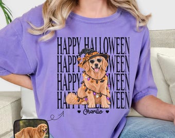 Custom Witch Dog Shirt, Personalized Pet Halloween Gift, Custom Photo & Name Spooky Dog Tee, Fall Dog Lover Shirt