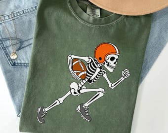 Football Skeleton Halloween Shirt, Funny Spooky Football Tee, Halloween Game Day Gift, Football Fan Shirt