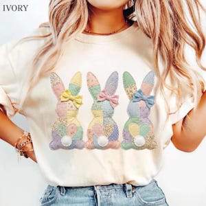 Easter Bunny Faux Patchwork Shirt, Spring Bunny Comfort Colors Tee, Grandmacore Gift