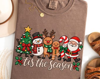 Tis the Season Christmas Characters Shirt, Festive Holiday Gift, Christmas Tree Snowman Reindeer Gingerbread Candy Cane Santa Party Outfit