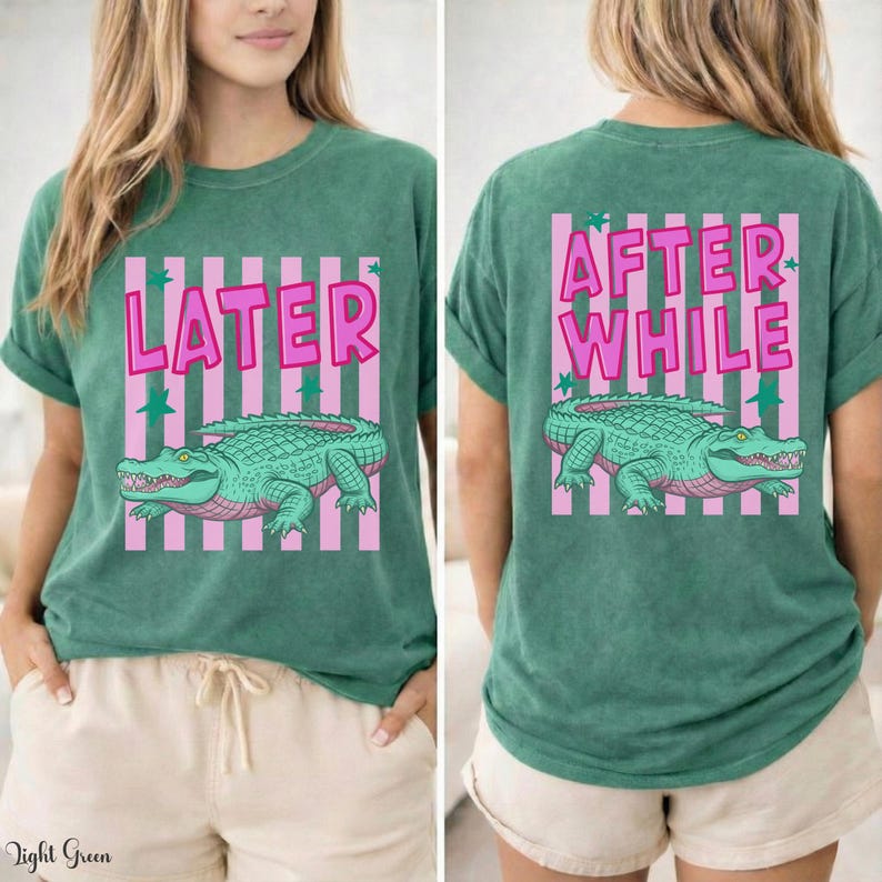 Later Alligator After While Crocodile Graphic Tee, Funny Gator Comfort Colors Shirt, Preppy Coastal Summer Tee, Colorful Summer Slogan Shirt image 6