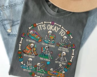 Skeleton Self Care Shirt, Funny Mental Health Tee, Spooky Introvert Gift, Gothic Halloween Tshirt