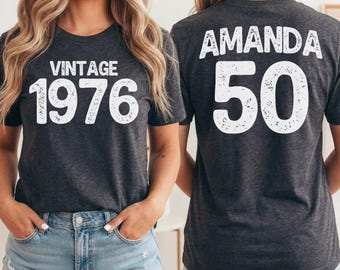 Personalized Vintage 1976 Birthday Name Shirt, Retro 50th Birthday Gift, Custom Turning 50 Party Outfit