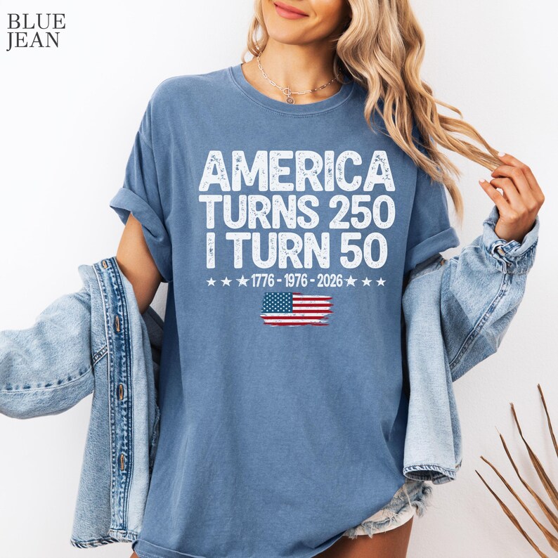 America Turns 250 I Turn 50 Shirt, Patriotic Grandparent Birthday Gift, 250th Anniversary Tee, 1776 1976 2026 Shirt image 7