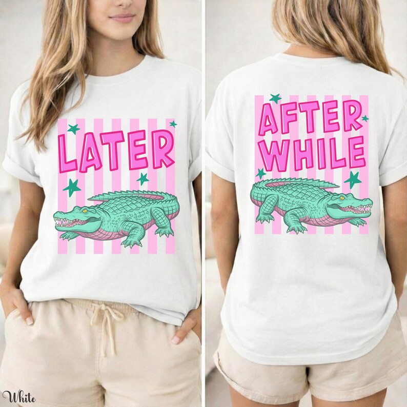 Later Alligator After While Crocodile Graphic Tee, Funny Gator Comfort Colors Shirt, Preppy Coastal Summer Tee, Colorful Summer Slogan Shirt image 5