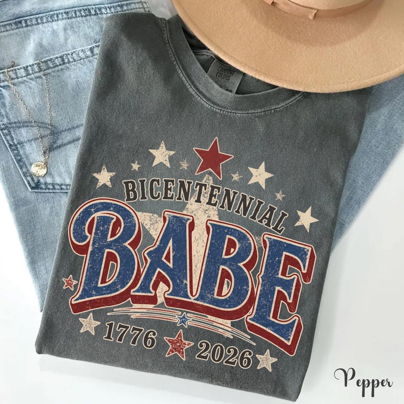 Bicentennial Babe Comfort Colors Shirt, 1976 50th Birthday Gift for Her, Retro Independence Day Tee, Patriotic Turning 50 T-Shirt image 5