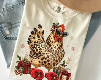 Leopard Chicken Christmas Shirt, Sassy Chicken Lady Xmas Tee, Funny Christmas Gift, Crazy Chicken Lady Holiday Sweatshirt