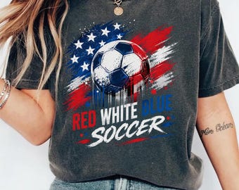 USA Red White Blue Soccer Comfort Colors Tee, United States Soccer Fan Gift, North America Soccer Gameday Shirt