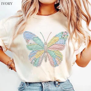 Floral Butterfly Cottagecore Faux Patchwork Comfort Colors Shirt, Farmhouse Mothers Birthday Gift, Vintage Quilted Spring Tee