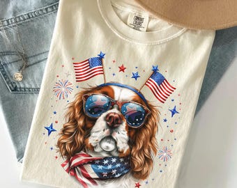 Patriotic Cavalier King Charles Shirt, 4th of July Dog Lover Gift, USA Flag Cavalier Mom Tee