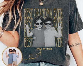 Best Grandma Ever Photo Shirt, Birthday Gift for Grandma, Personalized Grammy Nana Mimi Gigi Tee, Custom Grandkids Photo