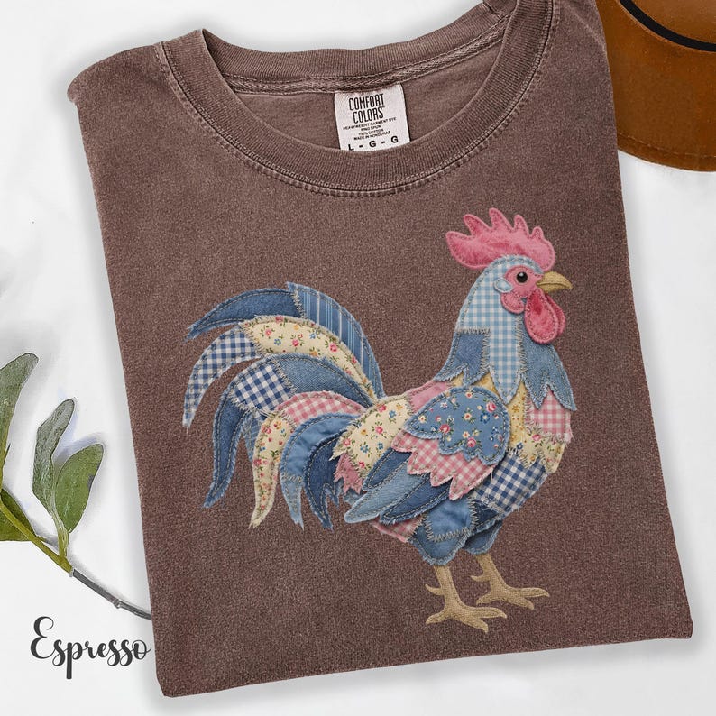 Floral Rooster Faux Patchwork Shirt, Country Patched Rooster Mom Shirt, Farmhouse Rooster Lover Comfort Colors Gift image 8