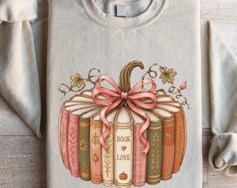 Pumpkin Book Sweatshirt, Girly Fall Bookish Shirt, Book Lover Halloween Gift, Vintage Autumn Reading Top