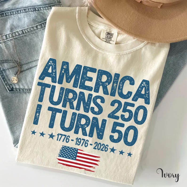 America Turns 250 I Turn 50 Shirt, Patriotic Grandparent Birthday Gift, 250th Anniversary Tee, 1776 1976 2026 Shirt image 2