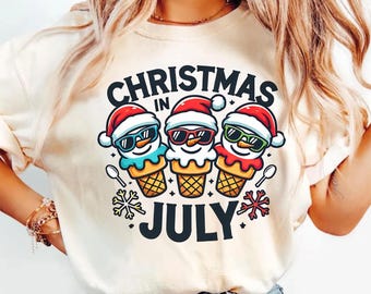 Christmas In July Ice Cream Shirt, Xmas Summer Gift, Funny Beach Christmas Party Tee