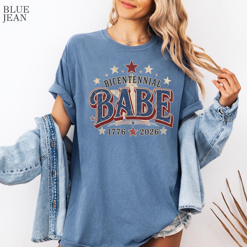 Bicentennial Babe Comfort Colors Shirt, 1976 50th Birthday Gift for Her, Retro Independence Day Tee, Patriotic Turning 50 T-Shirt image 7