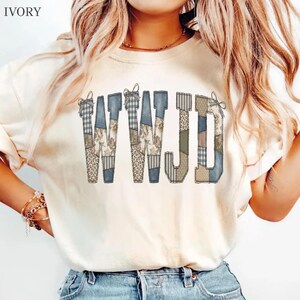 WWJD Faux Patchwork Tee, Faith Based Christian Shirt, Church Outfit Comfort Colors Top, Religious Gift Idea
