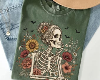 Floral Skeleton Shirt, Vintage Botanical Halloween Gift, Spooky Garden Shirt, Fall Outfit