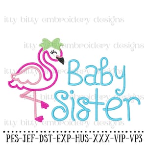Baby Sister Flamingo Applique Embroidery Design (7x4.5&quot;)