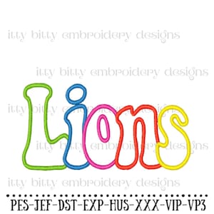 Applique Lions Embroidery Designs, Lions Mascot Sports Embroidery Designs, Lions Team Logo Embroidery Designs, Embroidery Applique Font