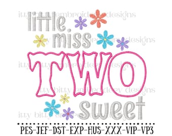 2nd Birthday  Embroidery Designs, Birthday Embroidery Designs, TWO Sweet Embroidery Designs, Second Birthday Embroidery Designs, Girl Design