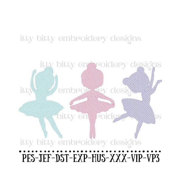 Ballerina Ballet Dancer Embroidery Design, Motif Filled Stitch, 3 Dancer Outline Fill, Machine Embroidery Designs, Girl Embroidery Designs