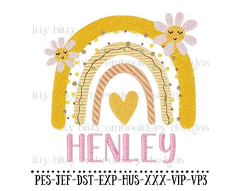 Rainbow Daisy Girl Embroidery Design (Instant Download)