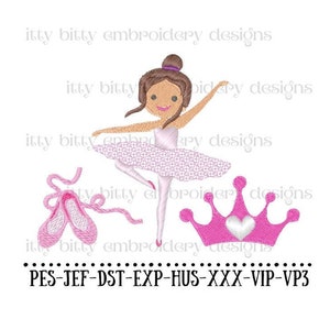 Ballet Dancer Embroidery Design: Princess Crown, Shoes (Digital Download)
