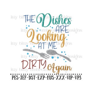 Dirty Dishes Embroidery Designs, Kitchen Embroidery Designs, Funny Kitchen Embroidery Designs, Cooking Kitchen Towel Design, Baking Apron