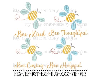 Bee Kind Embroidery Design, Bumble Bee Caring Embroidery Designs, Bee Thoughtful Embroidery Patterns, Bee Helpful Embroidery Designs