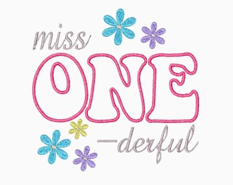 Onederful Embroidery Design, Birthday Embroidery Designs, Girl Embroidery Patterns, First Birthday Embroidery Designs, ONE Embroidery Design