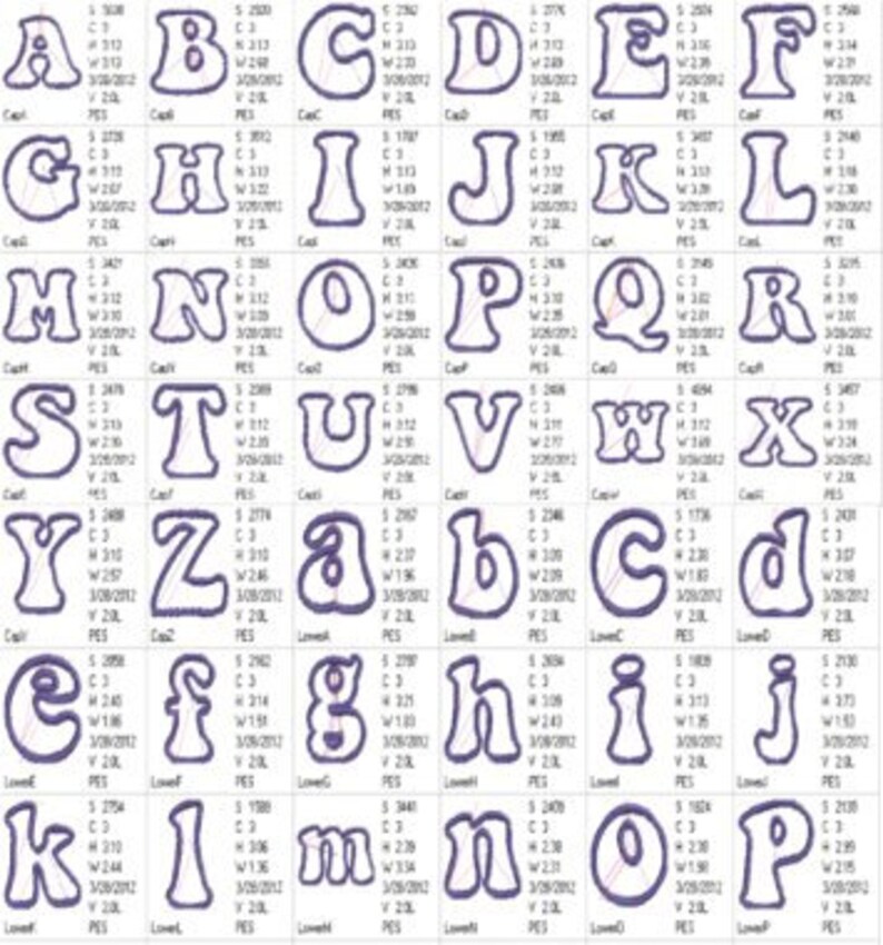 192 Machine Embroidery Applique Font Letters and Numbers Radical Font Instant Download