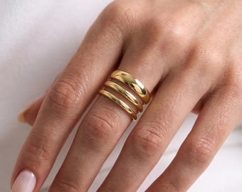 Solid Gold Dome Band Ring – Polished Wedding Stackable Ring