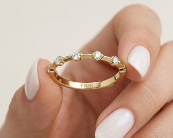 14K Gold Dainty Diamond Wedding Band / Petite Half Eternity Ring / Minimal Stackable Jewelry / Gift for Her