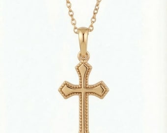 Solid Gold Cross Necklace: Minimalist Faith Pendant, Everyday Religious Jewelry