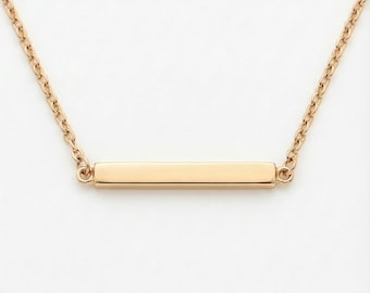 Engraved 14K Solid Gold Vertical Bar Necklace – Custom Name Pendant, Minimalist Style