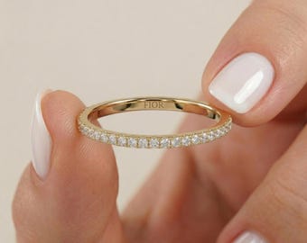 14K Gold Micro Pave Diamond Ring / Eternity Wedding Band / Thin 1MM Stacking Ring / Dainty Diamond Ring / Minimalist Jewelry / gift for her