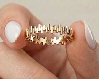 Dainty Solid Gold Band Ring – 10K 14K 18K Yellow Rose White Gold