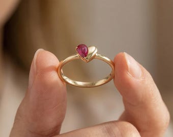 Natural Ruby Heart Ring: 14k Solid Gold July Birthstone Jewelry