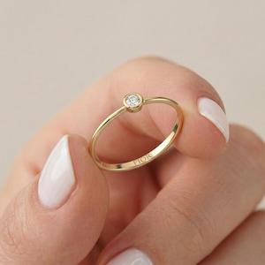 Solitaire Diamond Ring / Bezel Set Round Natural Diamond Ring / 10K 14K 18K Gold Band / Gift for Her