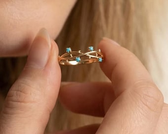 Solid Gold Turquoise Ring: Yellow, Rose, White Gold Options