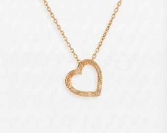 Solid Gold Heart Necklace, 10K 14K 18K Yellow Rose White Gold Pendant
