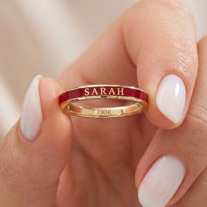 14k Personalized Name Ring / Custom Script Band / 10k 14k 18k Gold / Enamel Name Ring / Classy Daily Jewelry
