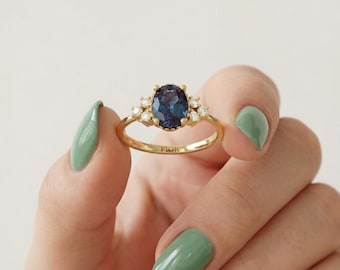 14k London Blue Topaz Diamond Ring / 10K 18K Solid Gold Gemstone Ring / Minimal Jewelry / Gift for Her